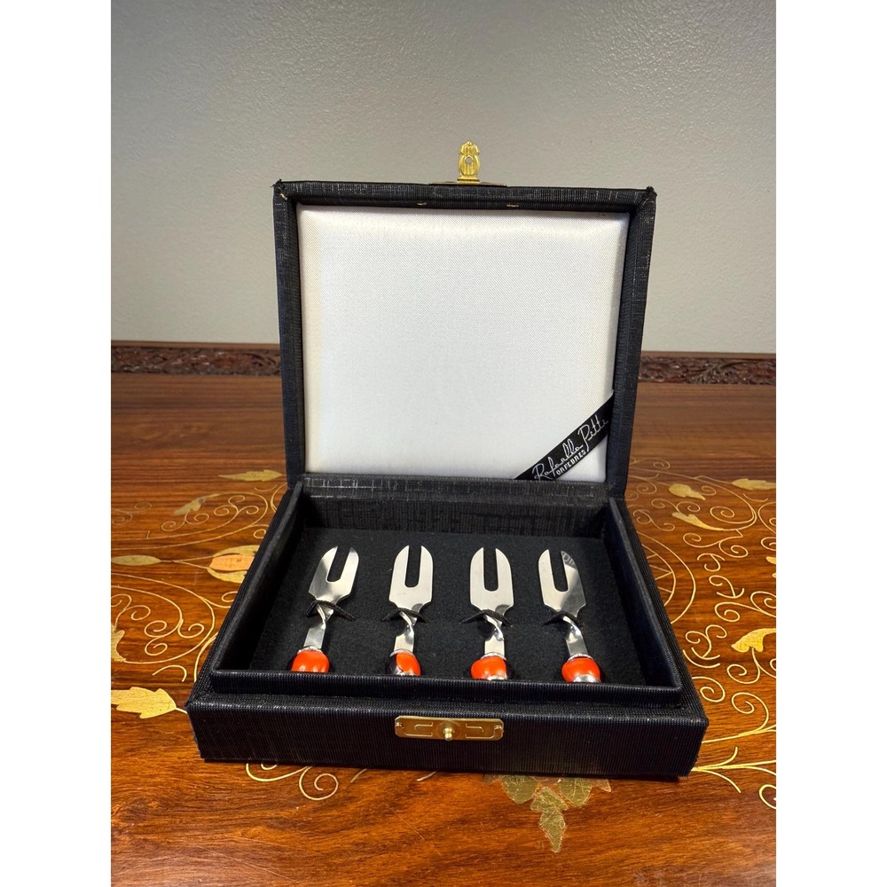 Vintage Rafaella Pitti Huayruro Seed Cocktail Forks Set w/ Box Bolivia